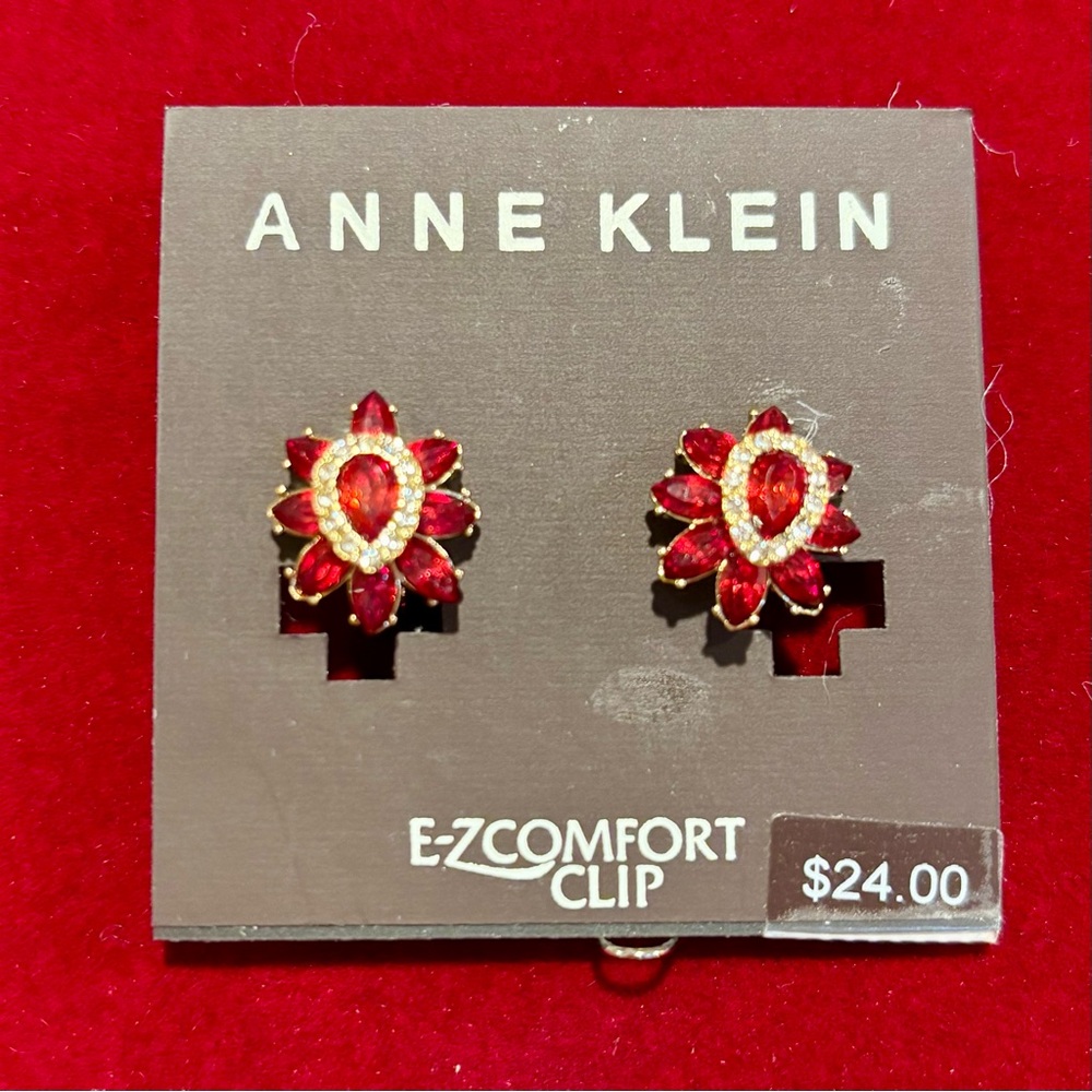 Anne Klein Elegant Gold and Red Floral Earrings